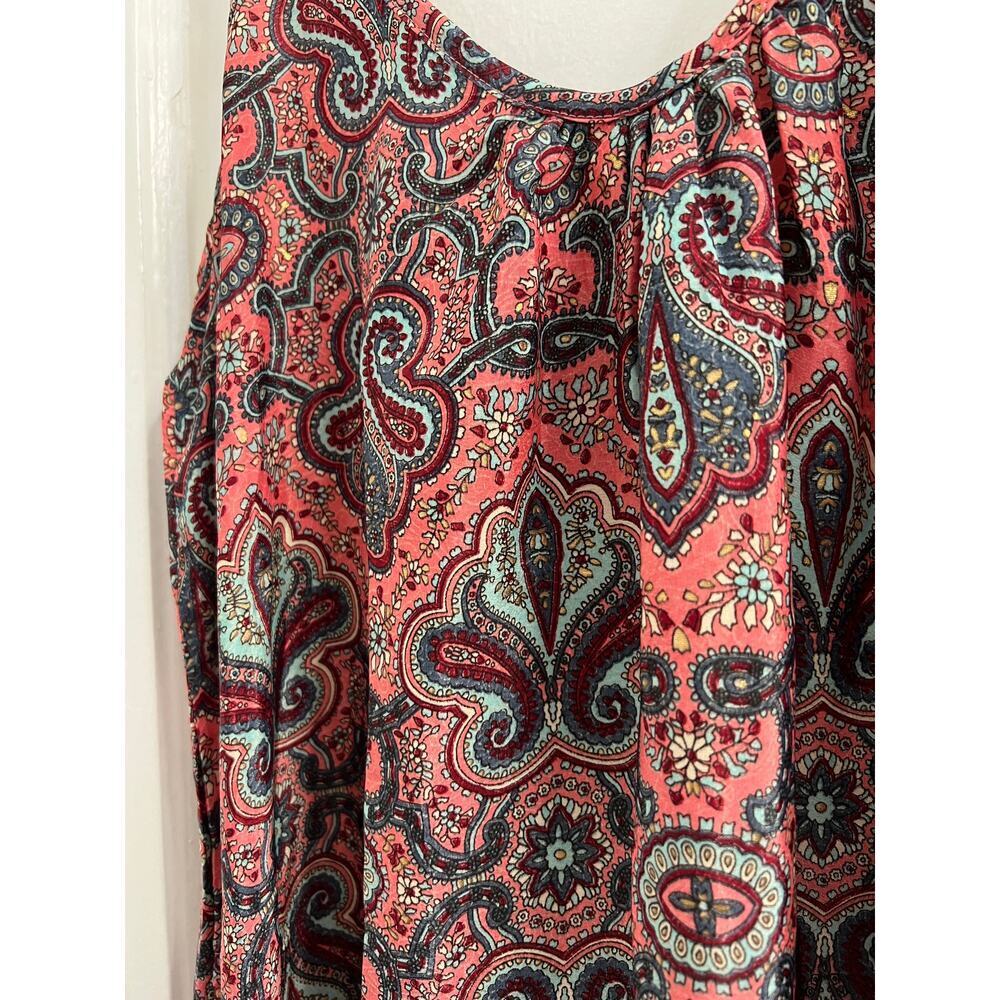 Paani Anthropologie Pink Coral Paisley Metallic Gold Swing Dress size M - Picture 3 of 5